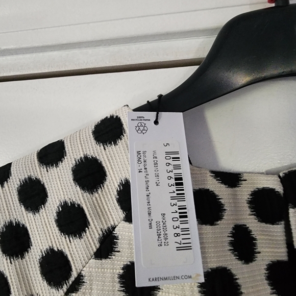 Karen Millen Spot Jacquard Full Skirted Tailored Midaxi Dress Black Polka Dot 10 - Picture 15 of 15
